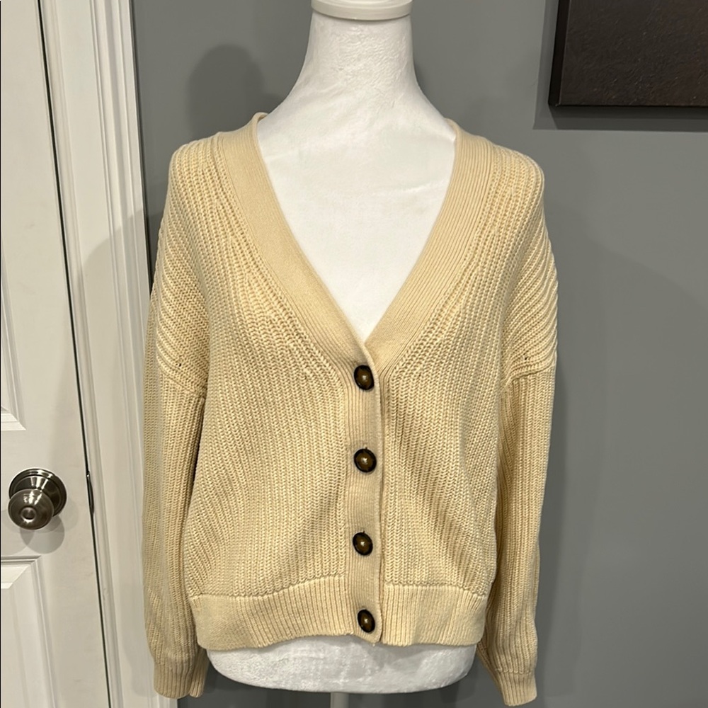 Cream Button-Up Knit Cardigan
